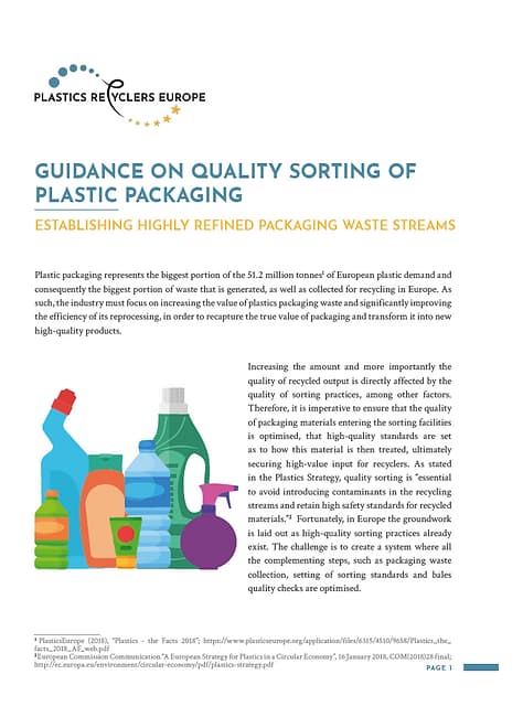 Guidance on Quality sorting of Plastic Packaging; Establishing highly refined packaging waste streams